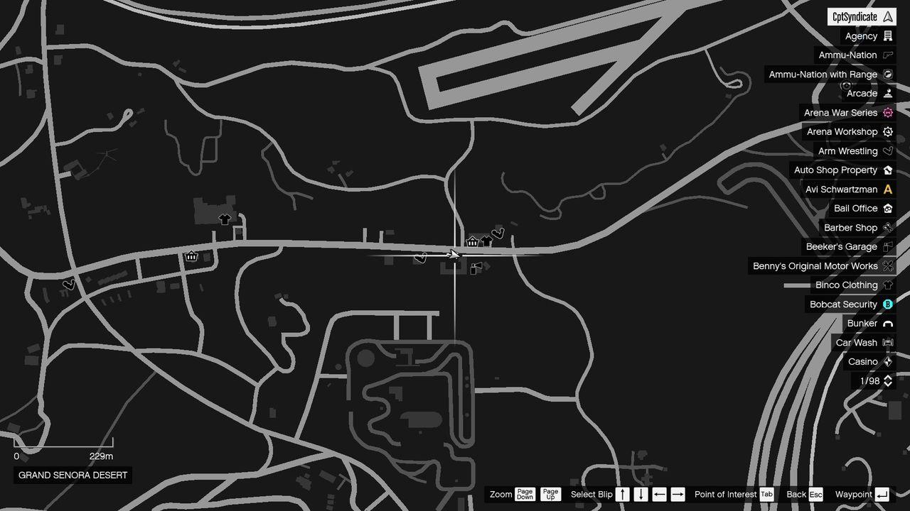 The map shows the location of the golden clover found at the Motor Hotel in the Grand Senora Desert.