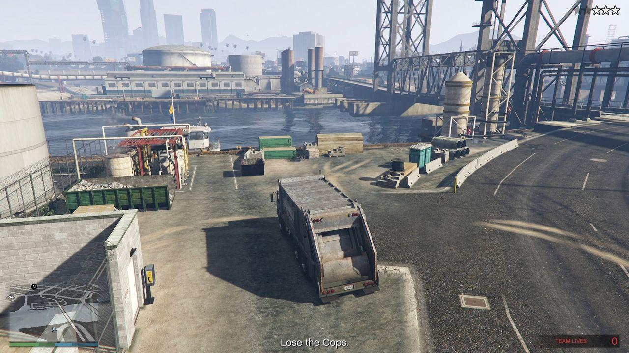 Standing by Avi's dead drop area and waiting for the wanted level to go away.