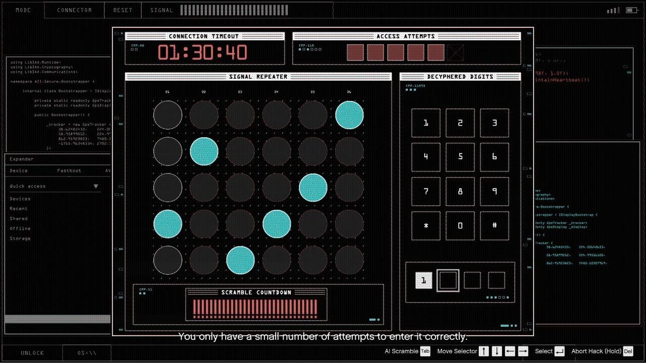 The vault door hacking interface.