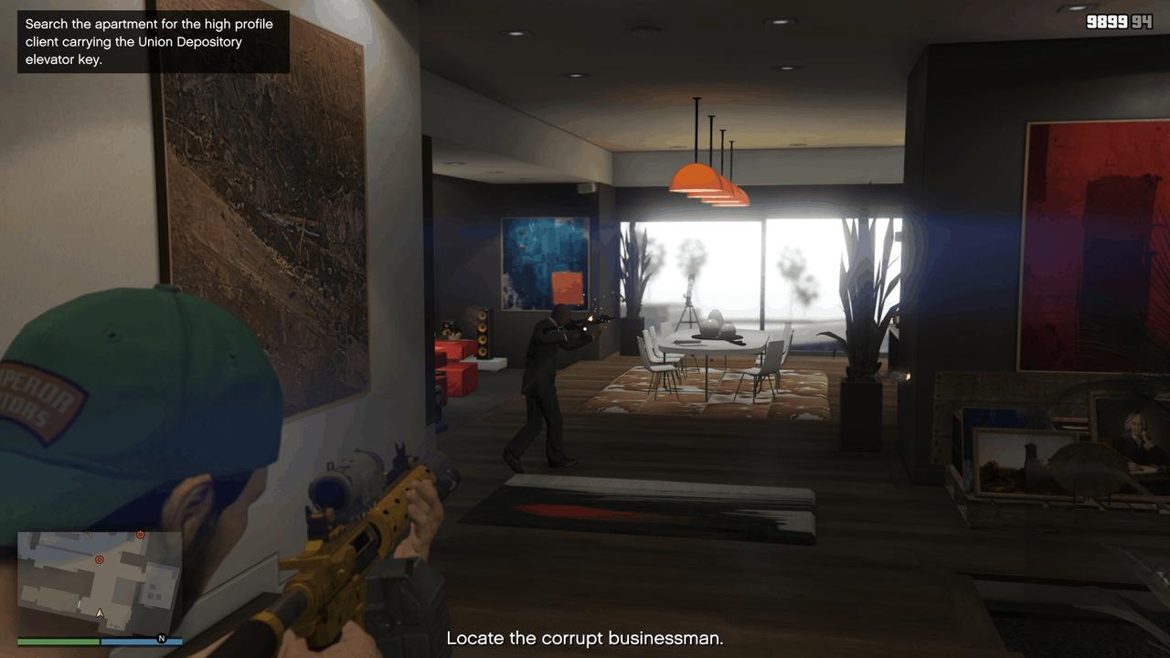 Fighting the guards inside the apartment