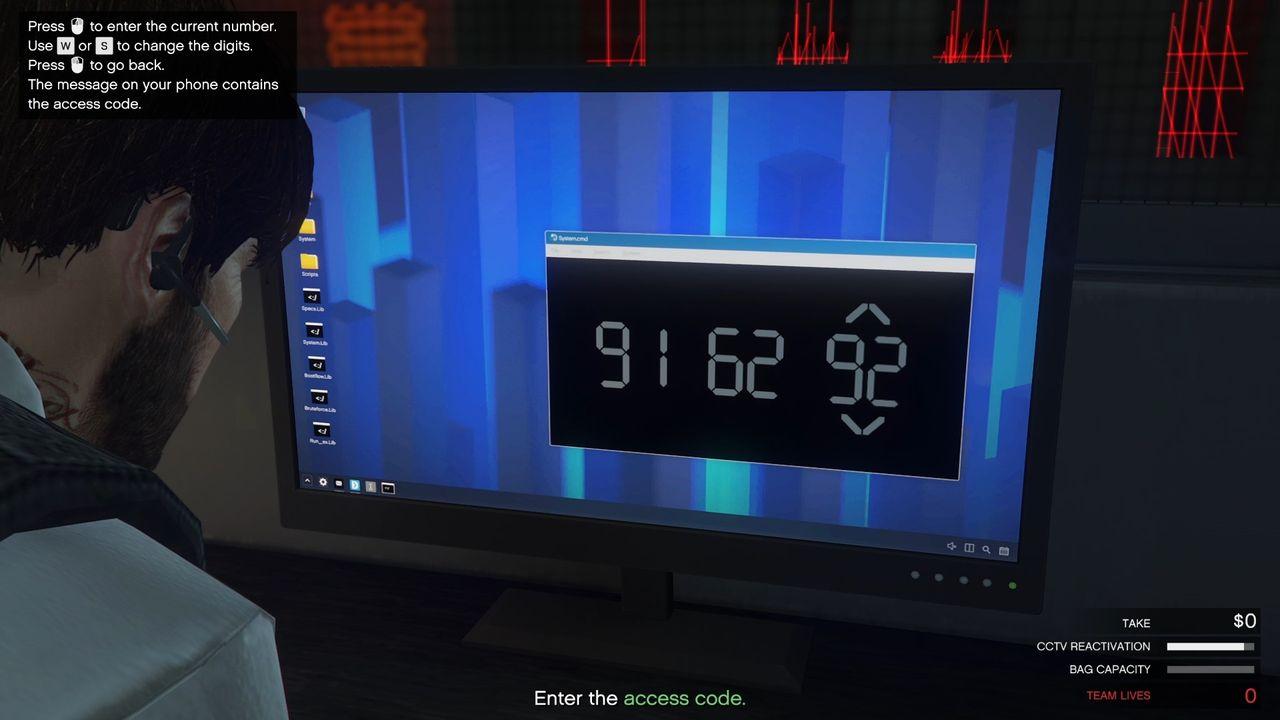 Inputting the access code Raf sent to unlock the laser room security door.