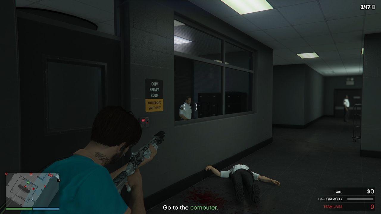 Eliminating the guard who just came out of the server control room.