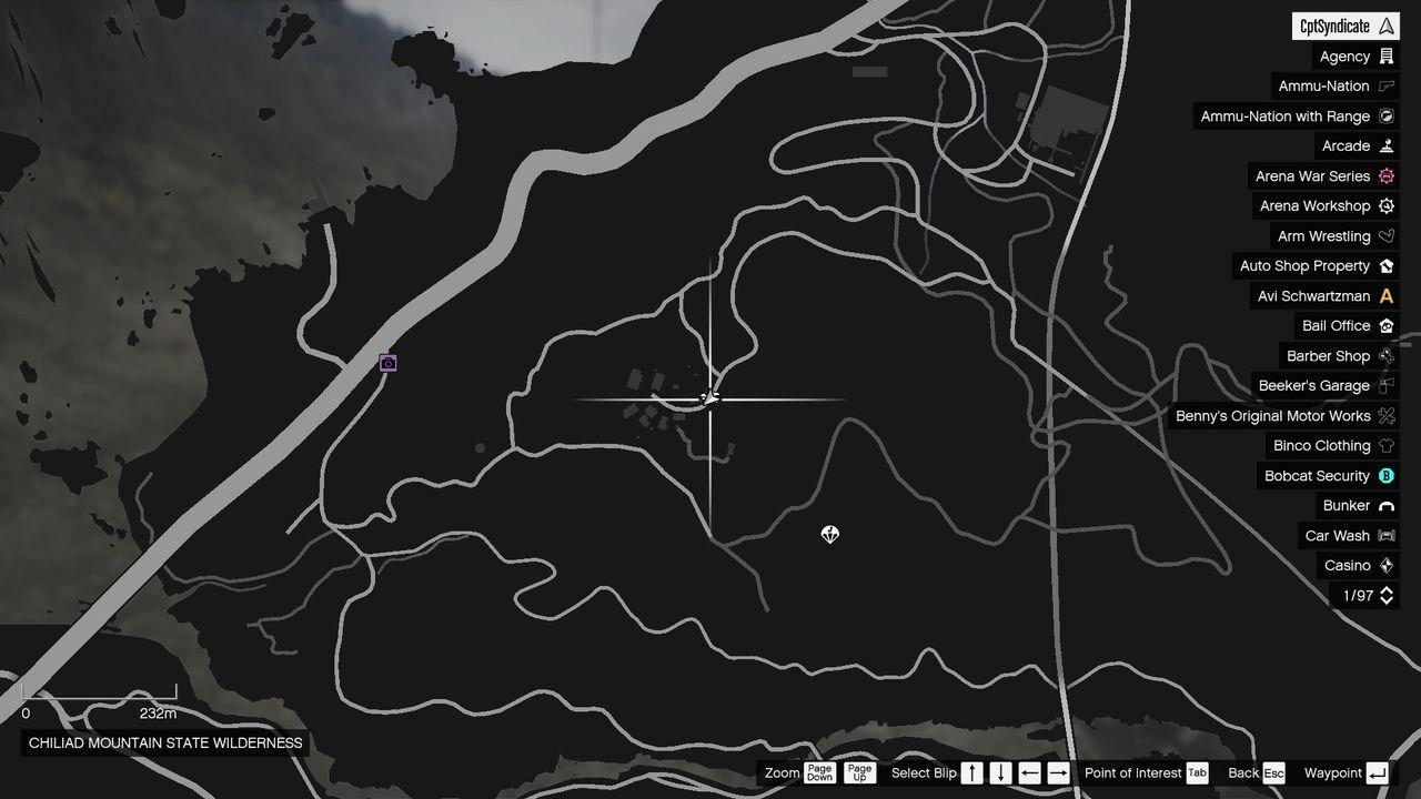 The map shows the location of the lucky clover in Chiliad Mountain State Wilderness.
