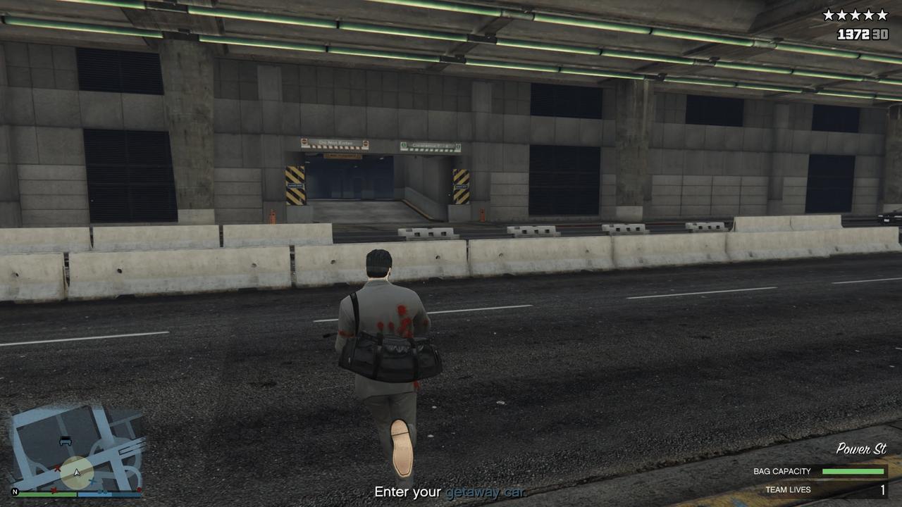 Running across the street and to the getaway vehicle