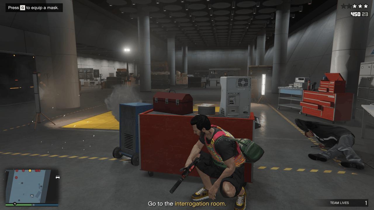 Taking cover by the red toolbox