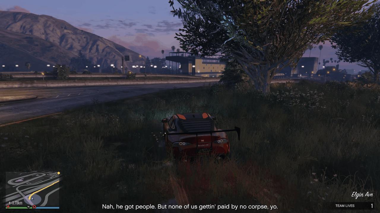 Driving to Elysian Island while under heavy firing from the chopper and Merryweather soldiers