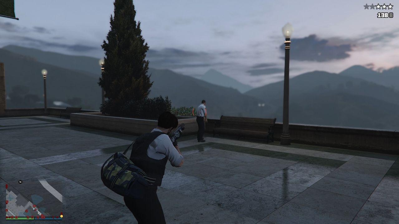 The guard directly in front of you as soon as you exit the Bell building.