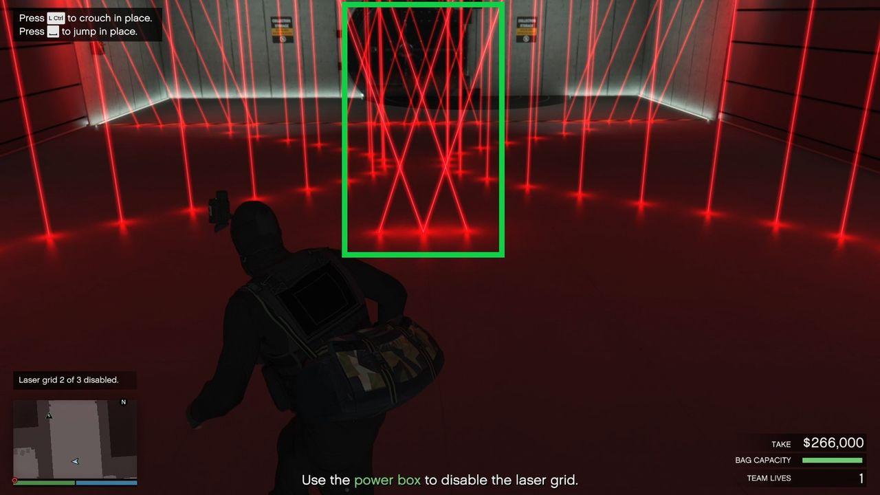 The vertical set of lasers in the middle section that show up before the horizontal laser at the bottom.