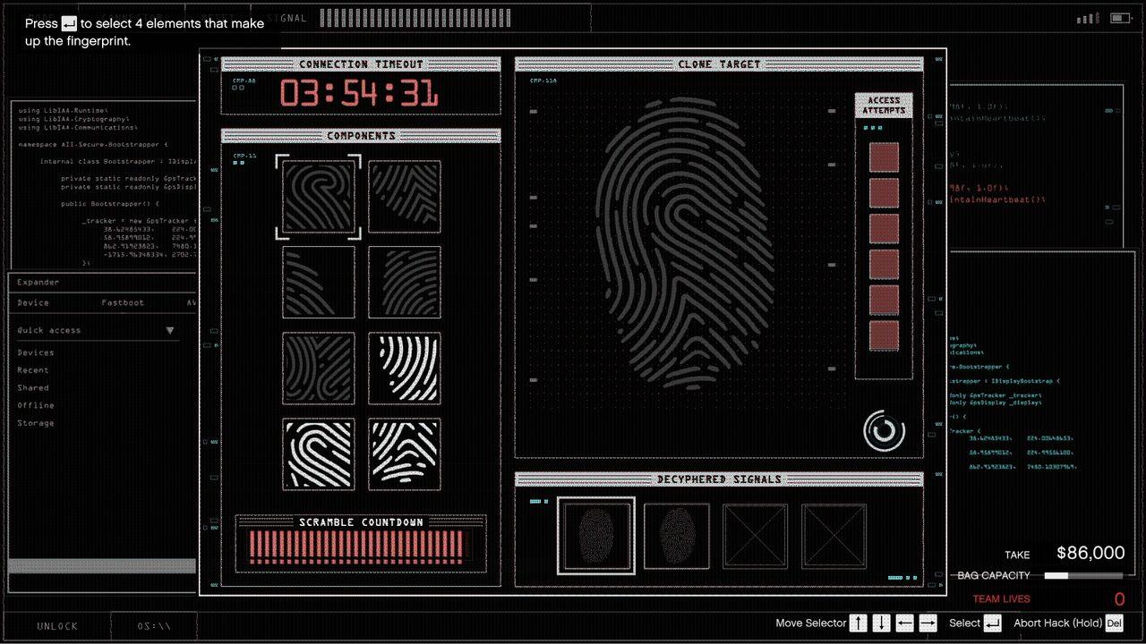 Fingerprint cloner hack mini-game.
