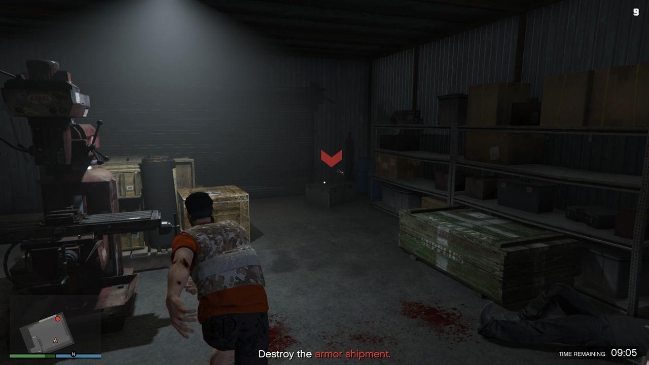 Using a sticky bomb to destroy the first armor shipment.