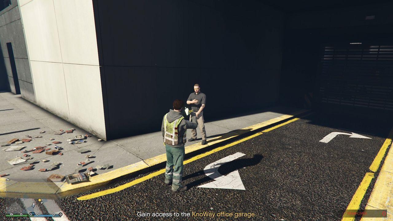 Showing the badge to the guard to gain access to the garage.