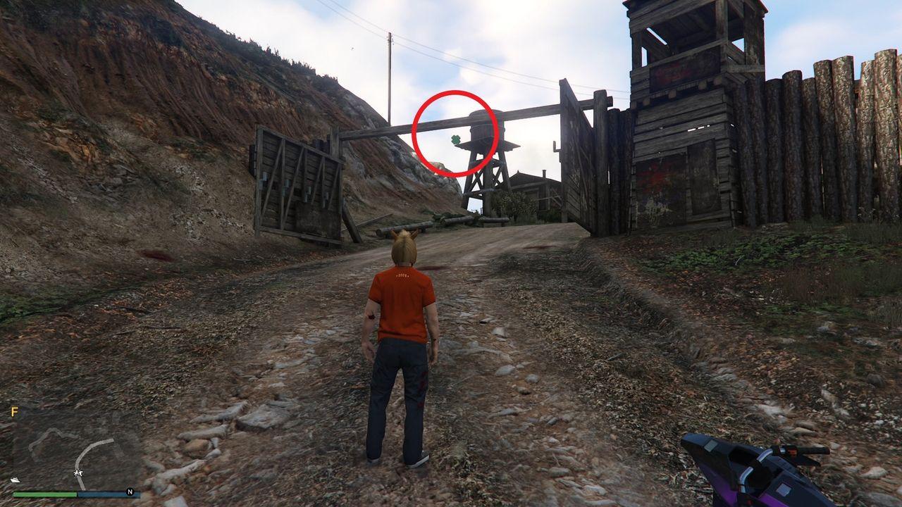 The lucky clover is hanging on the entrance gate of the Altruist Camp in Chiliad Mountain State Wilderness.