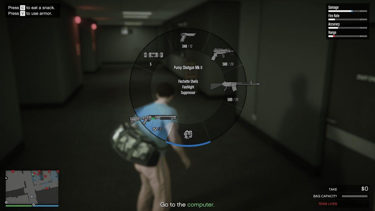 Switching to our suppressed shotgun that we got as an extra since we have the Armory upgrade for our Mansion.