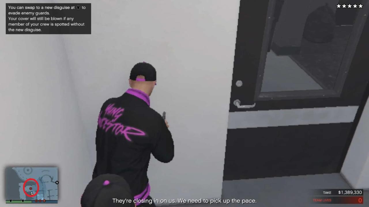 The guard coming by the second door. Wait for him to pass by and then take him out silently