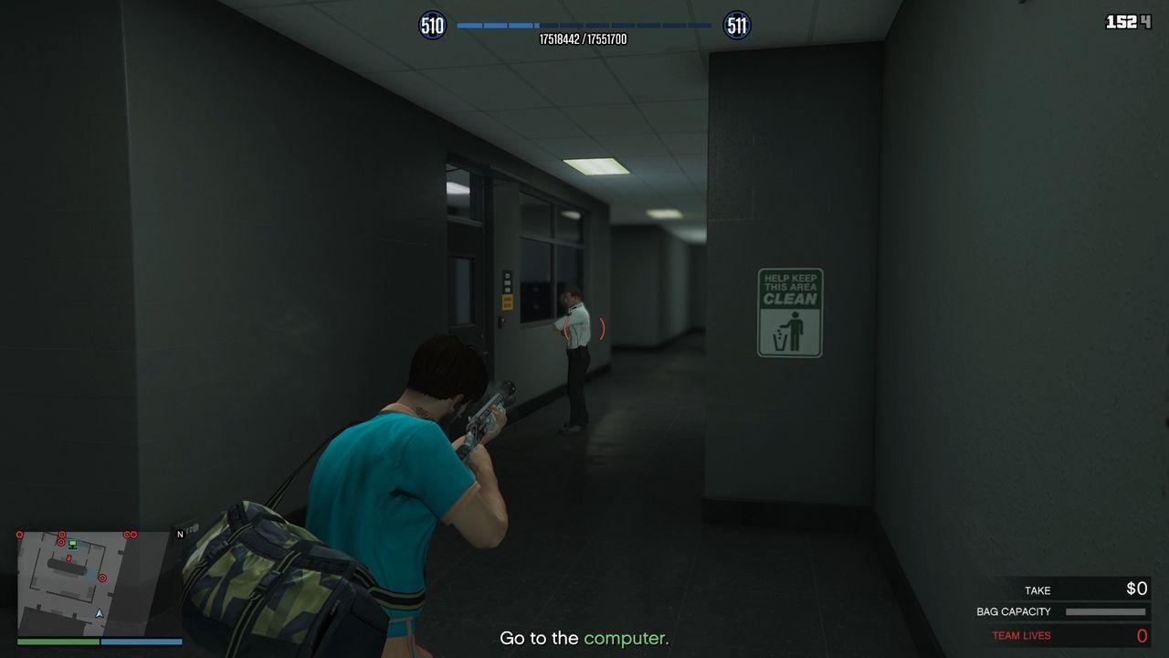 The guard looking at the keypad.
