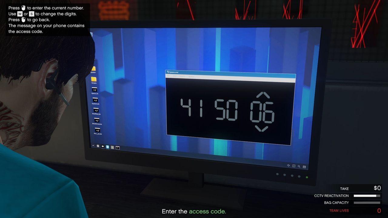 Putting in the access code to open the security doors to the laser room.