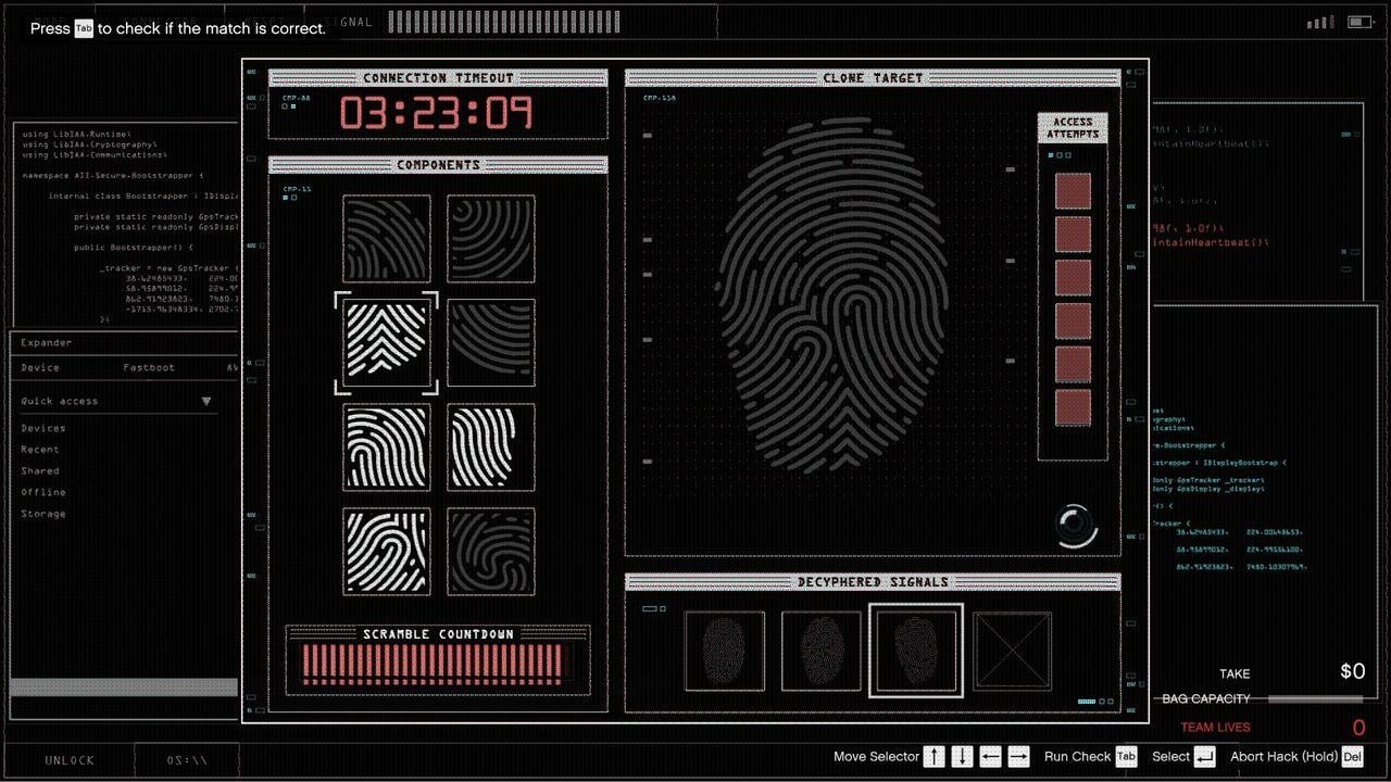 Fingerprint clone hack mini-game. It is a lot easier than it looks, especially after you've done it a few times.