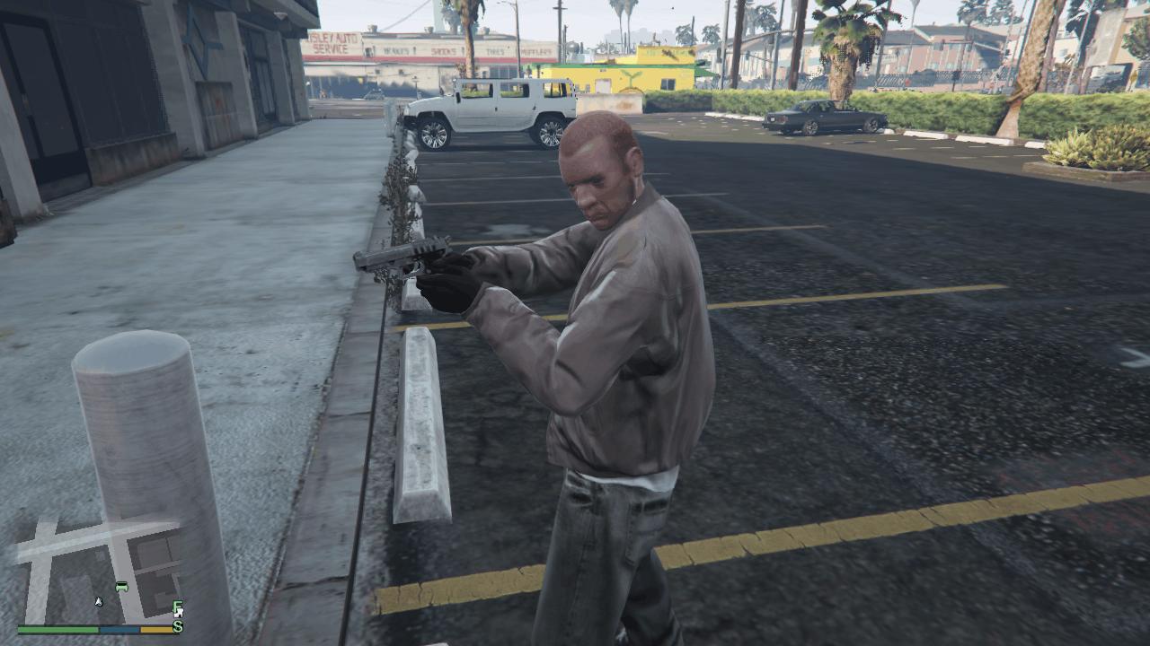 Packie holding the drug store owner at gun poin