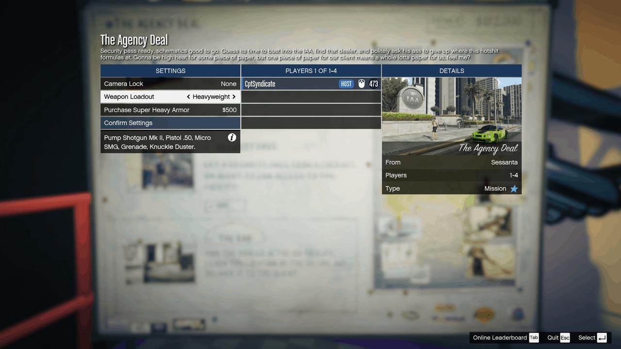 Selecting 'Heavyweight' weapon loadout