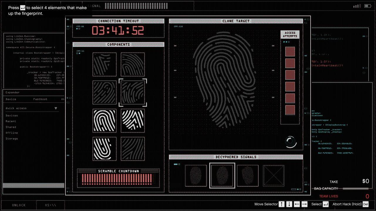 Keypad fingerprint hack minigame.
