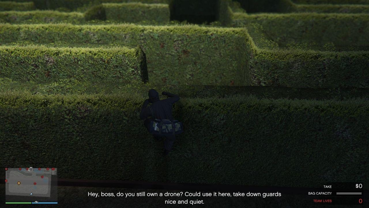 Jumping up the hedge at the base of the light post to enter the maze.