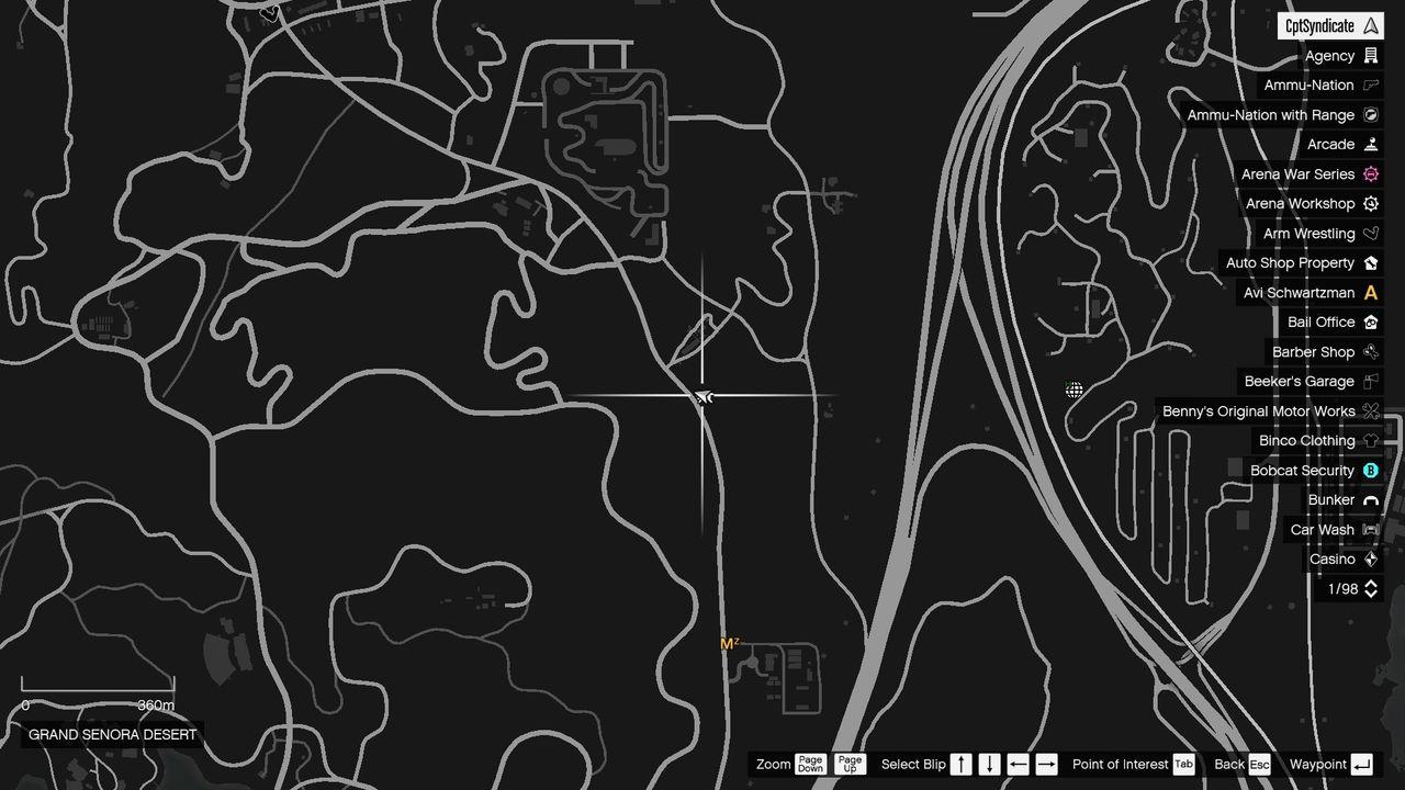 The map shows the location of the golden clover found at the Blarneys Beer water tower in the Grand Senora Desert.