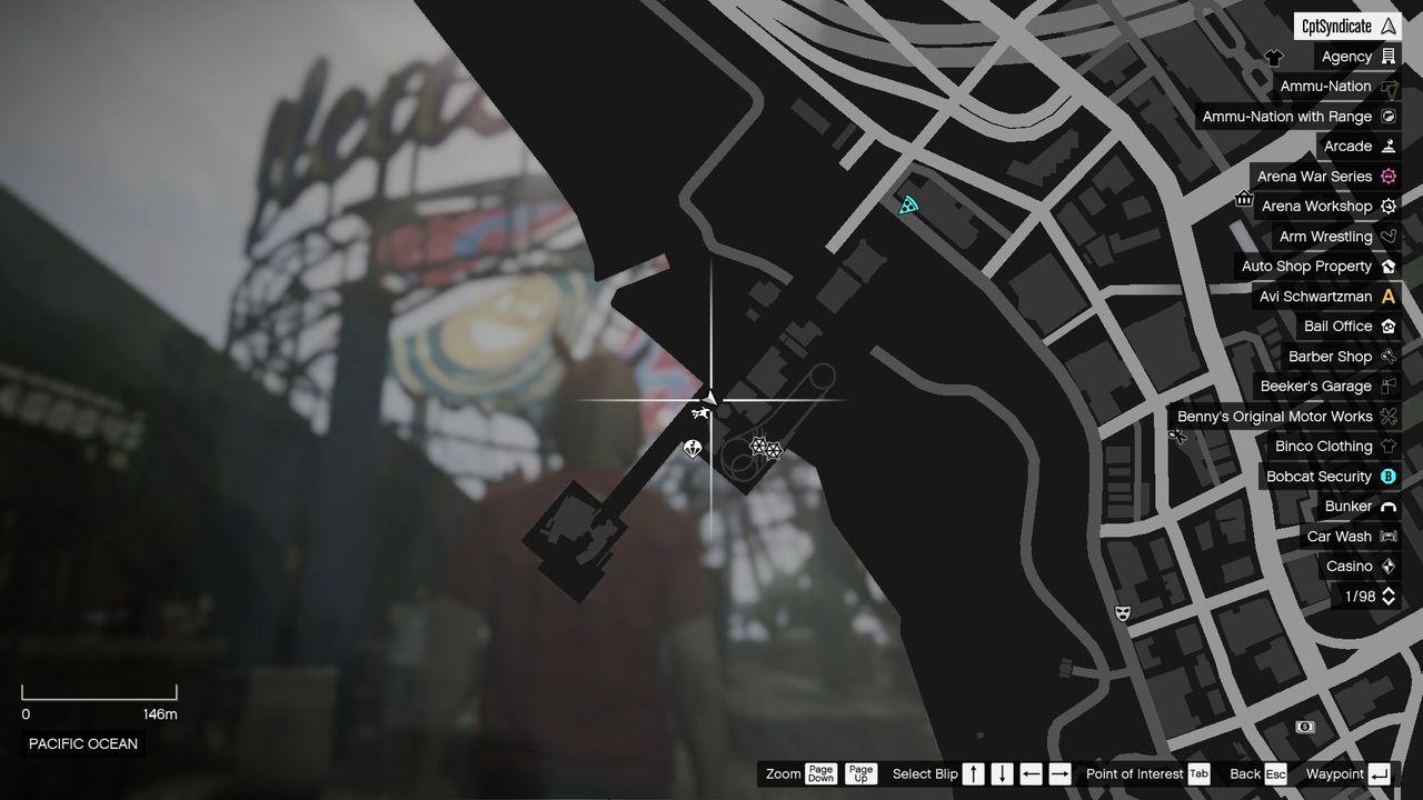 The map shows the location of the lucky clover at Del Perro Pier.