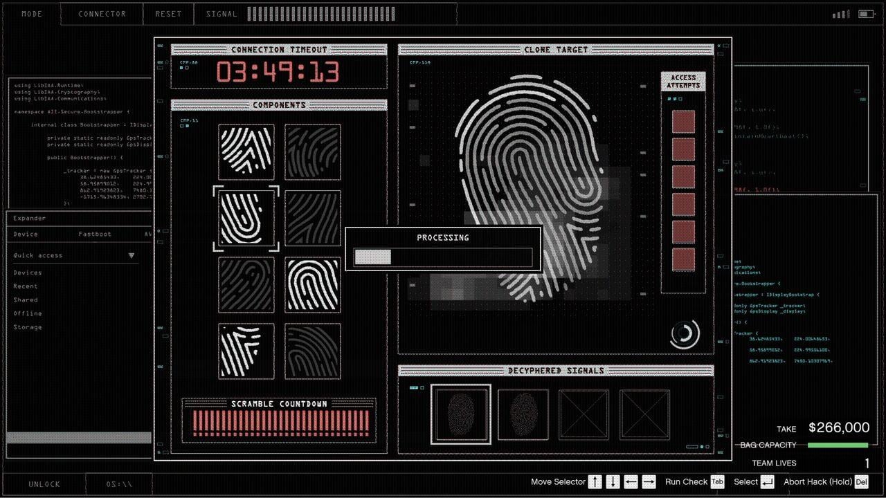Fingerprint clone hack minigame.