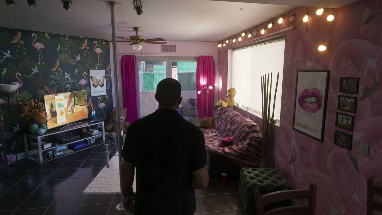 The presentation moves through a colourful bedroom filled with personal details.