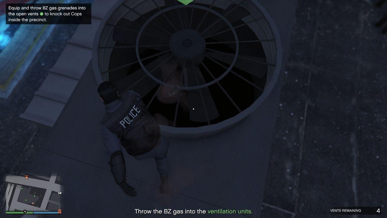 It is easier to aim directly down at the vents and throw the gas grenade.