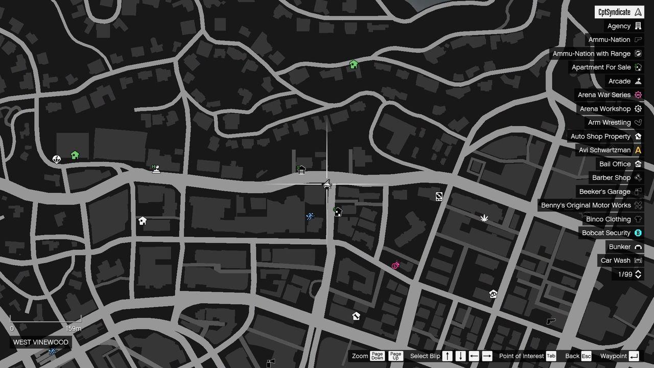 The map shows the location of the golden clover found at Ellen's Liquor Lover store in West Vinewood.