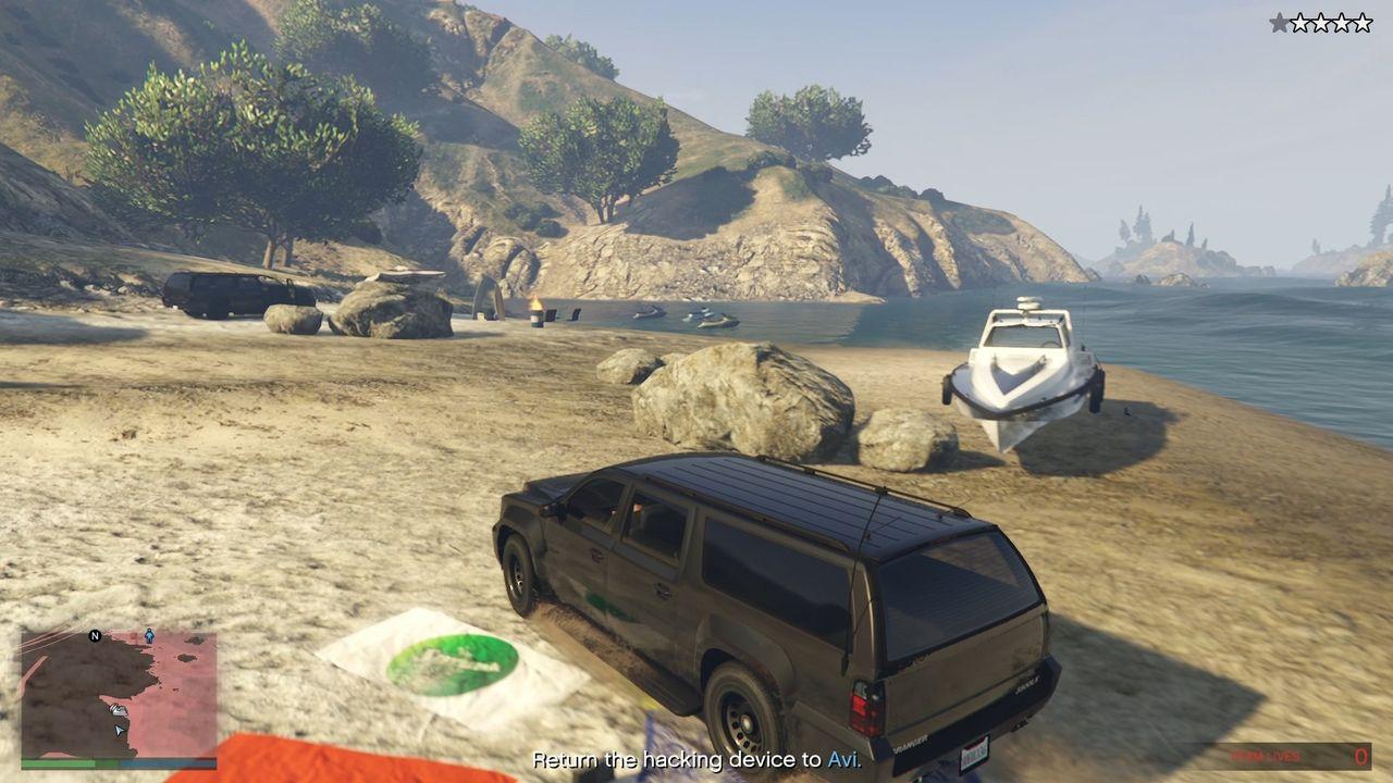 Using an FIB agent vehicle to get to the Sea Shark on the other end of the beach.
