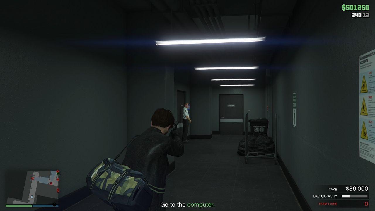 First guard in the basement after coming out of the elevator.