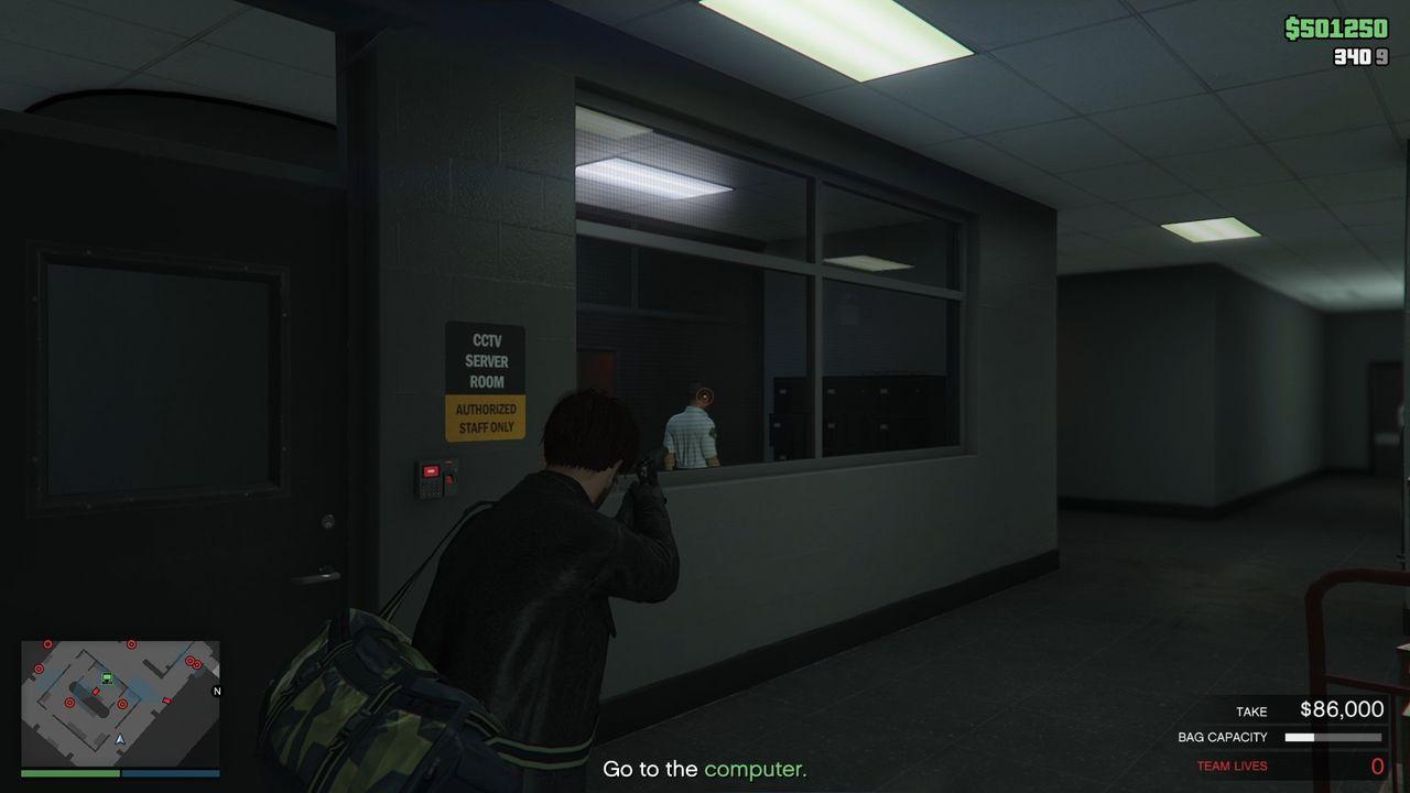 Taking out the guard coming out of the security control room.