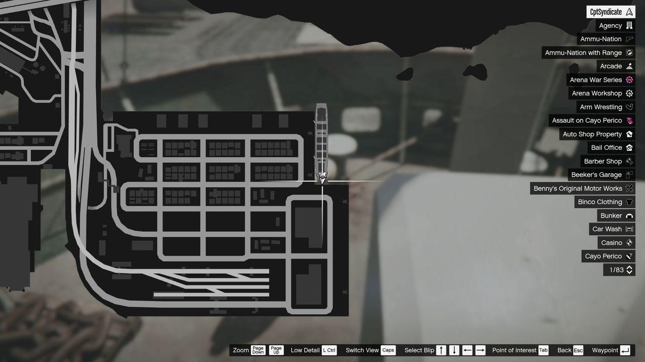 The map shows the location of the Yuanbao on the bow of the Daisy Lee terminal in GTA Online.