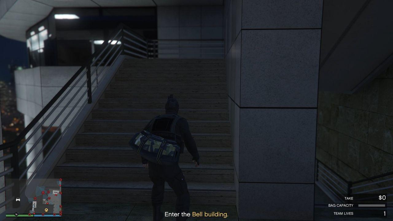 Entering stealth mode halfway up the stairs.