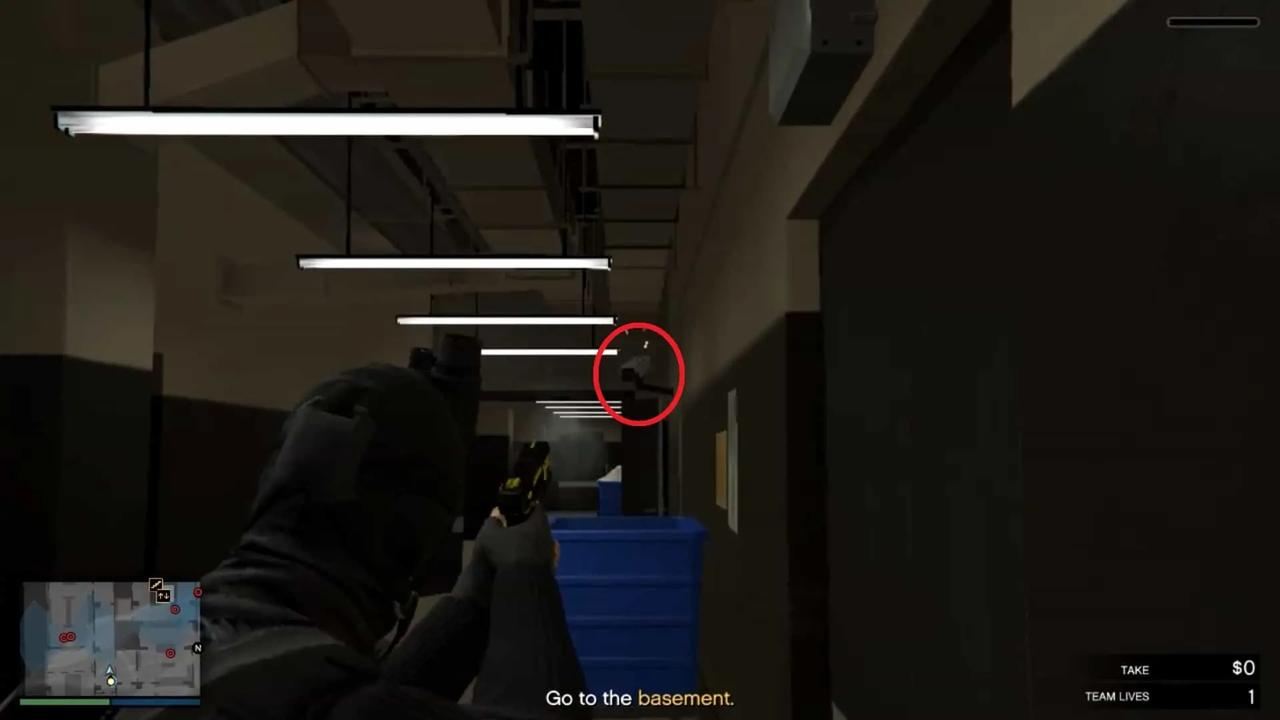 The camera in the hallway where you kill the guard