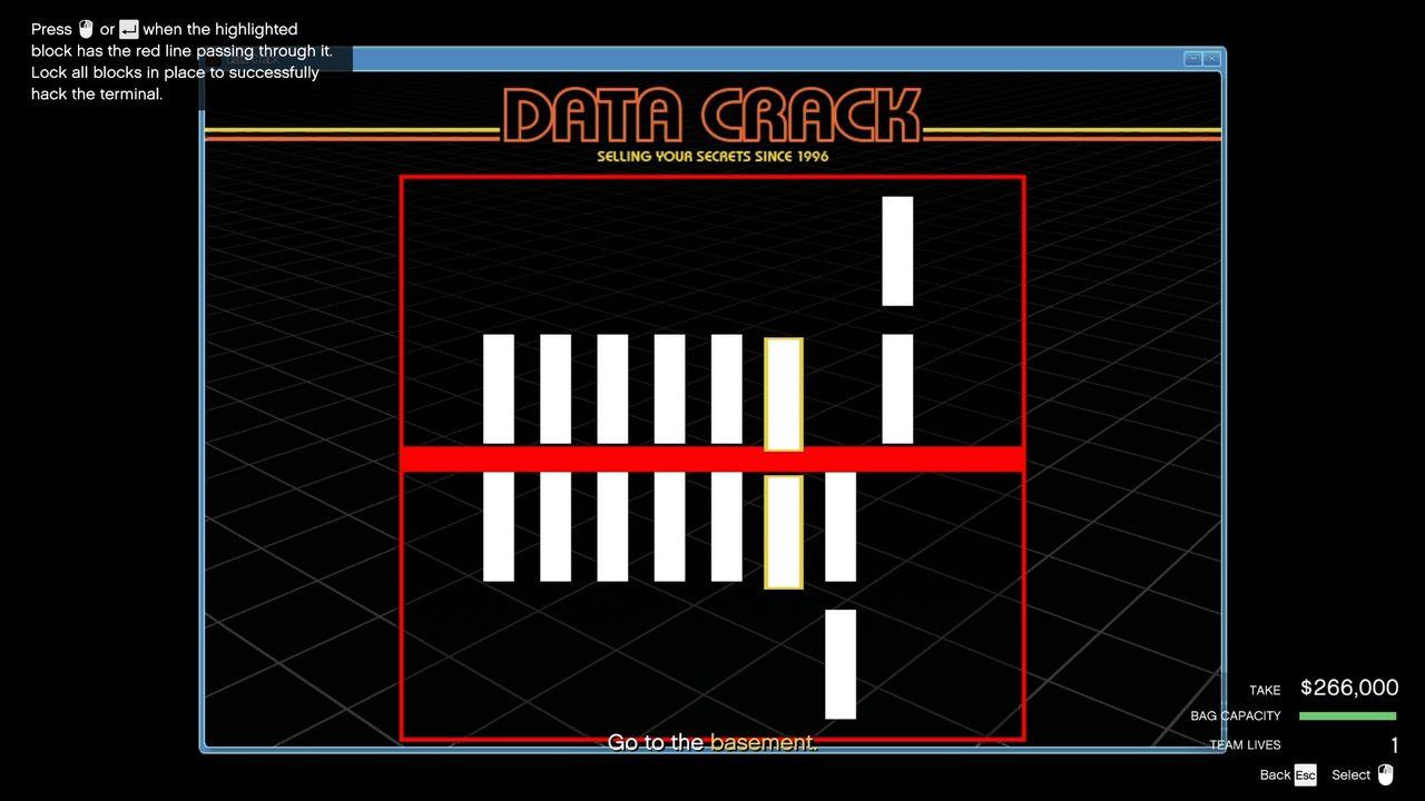 The elevator keypad hacking minigame.