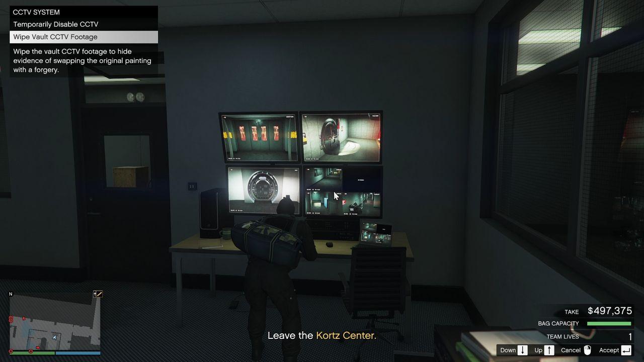 Wiping the CCTV footage and disabling CCTV.