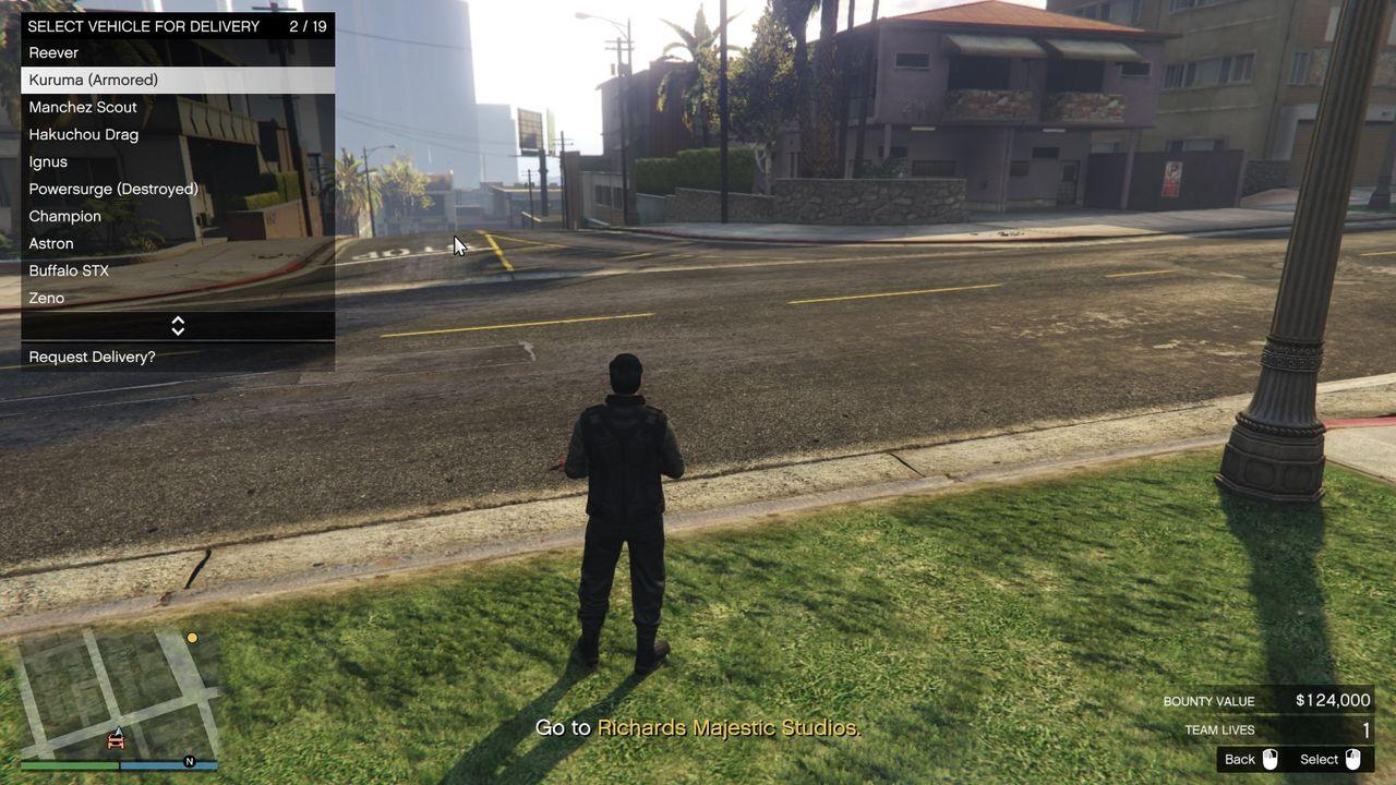 Requesting a personal vehicle during the most wanted bounty mission.