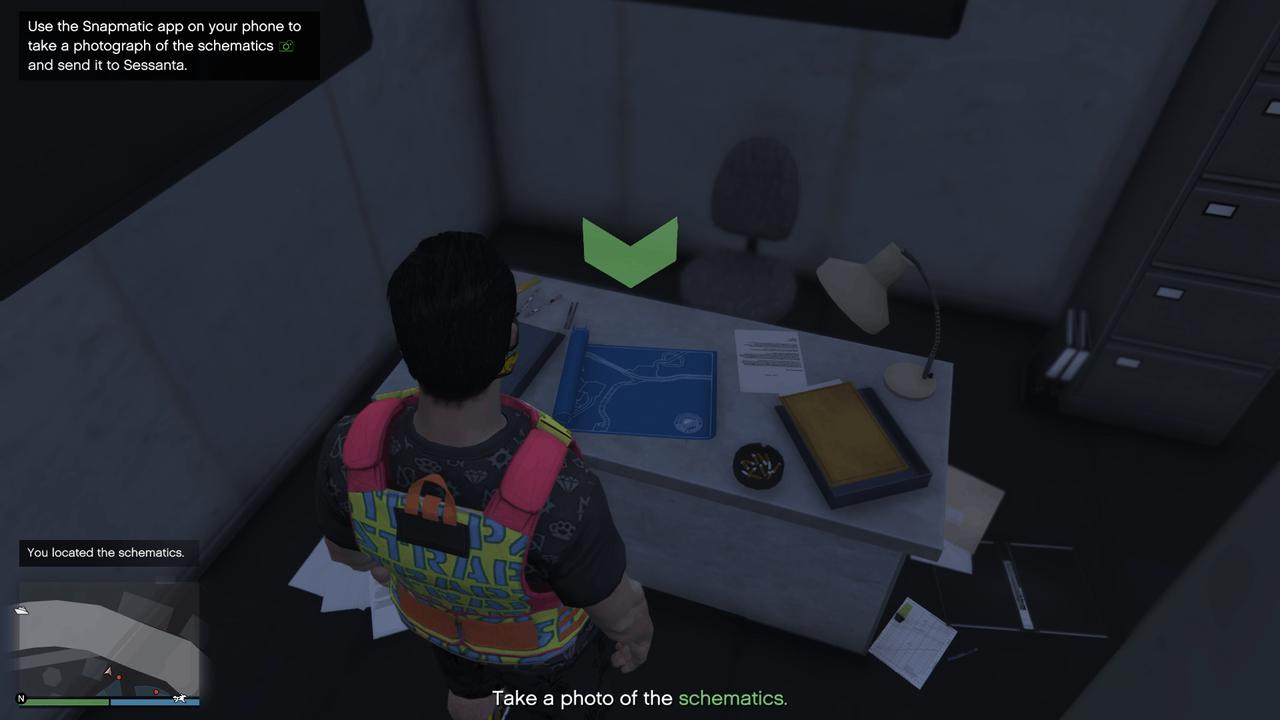 The blue schematics found inside the office