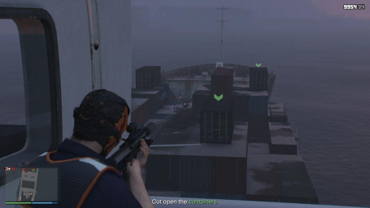 It has a pretty good view of the cargo ship.