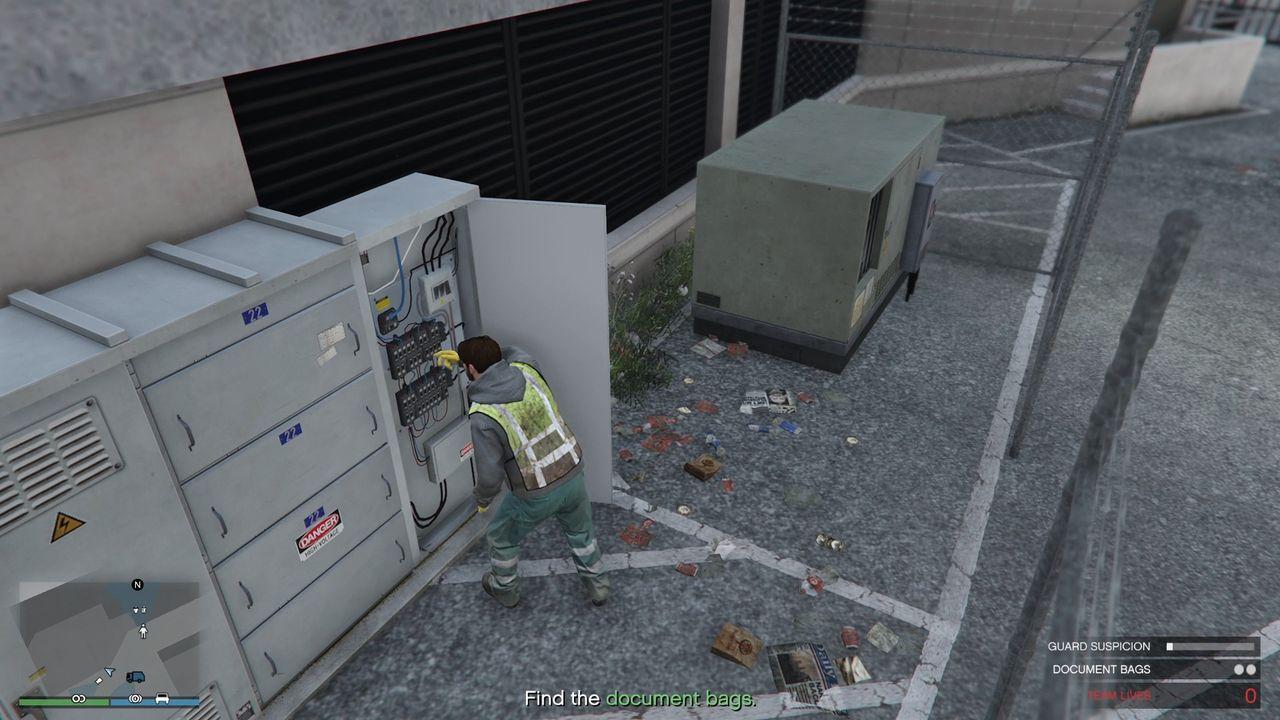 Disabling the fuse box will turn off the security camera overlooking the document bags.