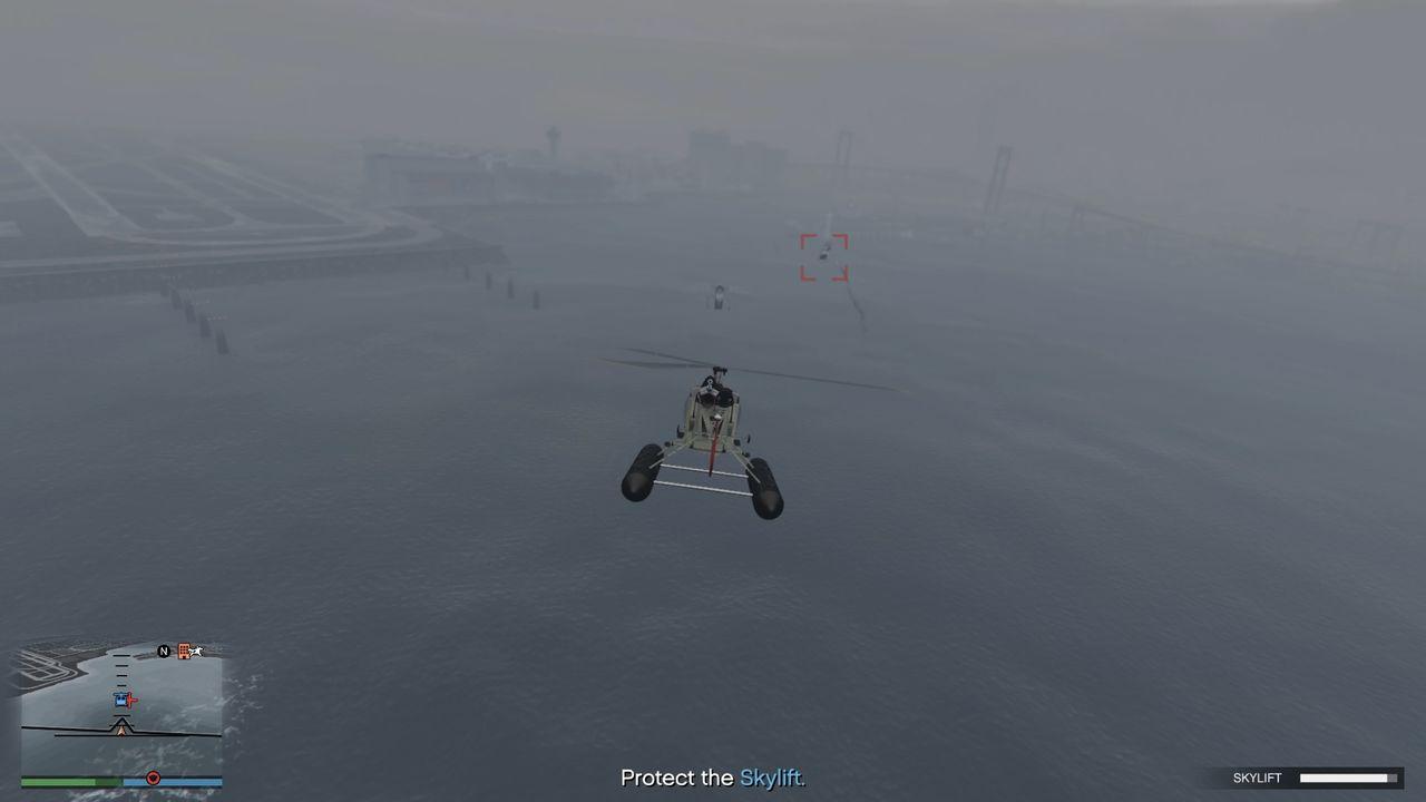 Once you've cleared the enemy choppers, follow the Skylift into the city, where it will drop the container on a rooftop parking lot.
