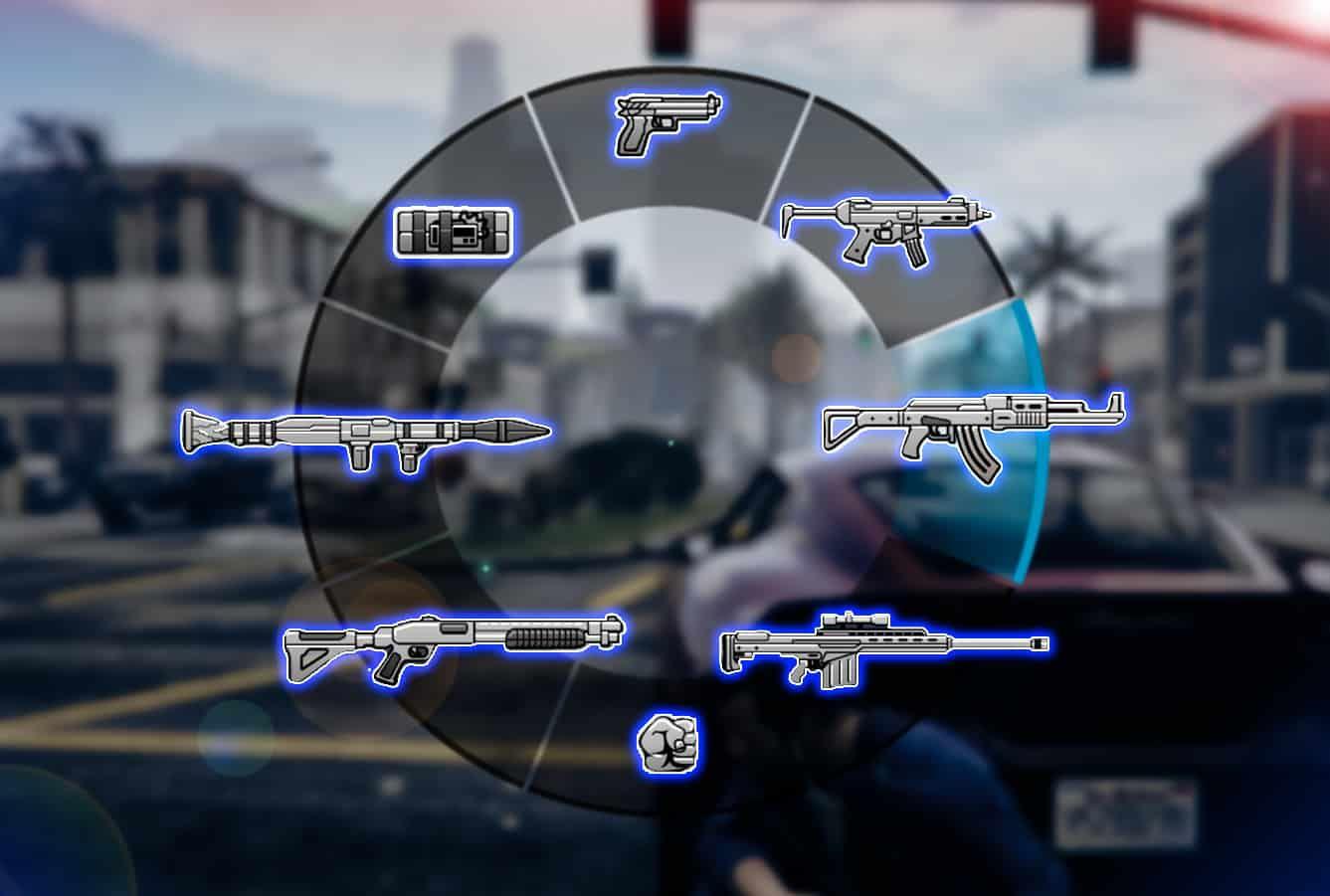 Your weapon wheel after using the all weapons GTA 5 cheat.