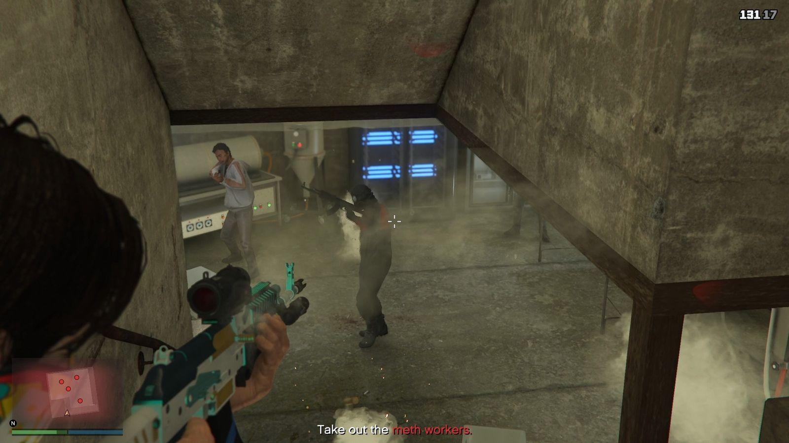Meth lab worker with the Hazmat Suit on.