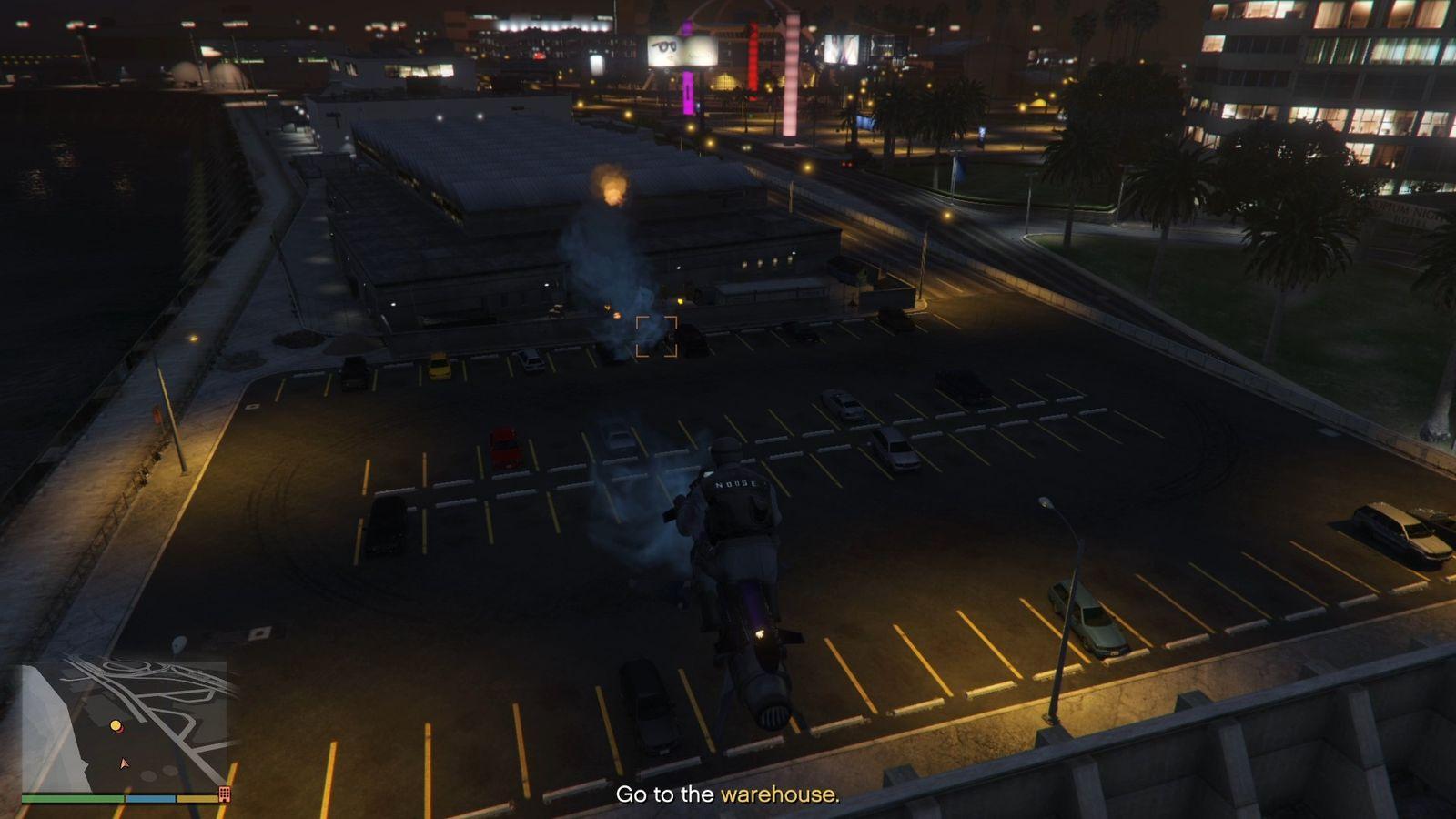 Eliminating the guards outside the warehouse with the thermal charges.