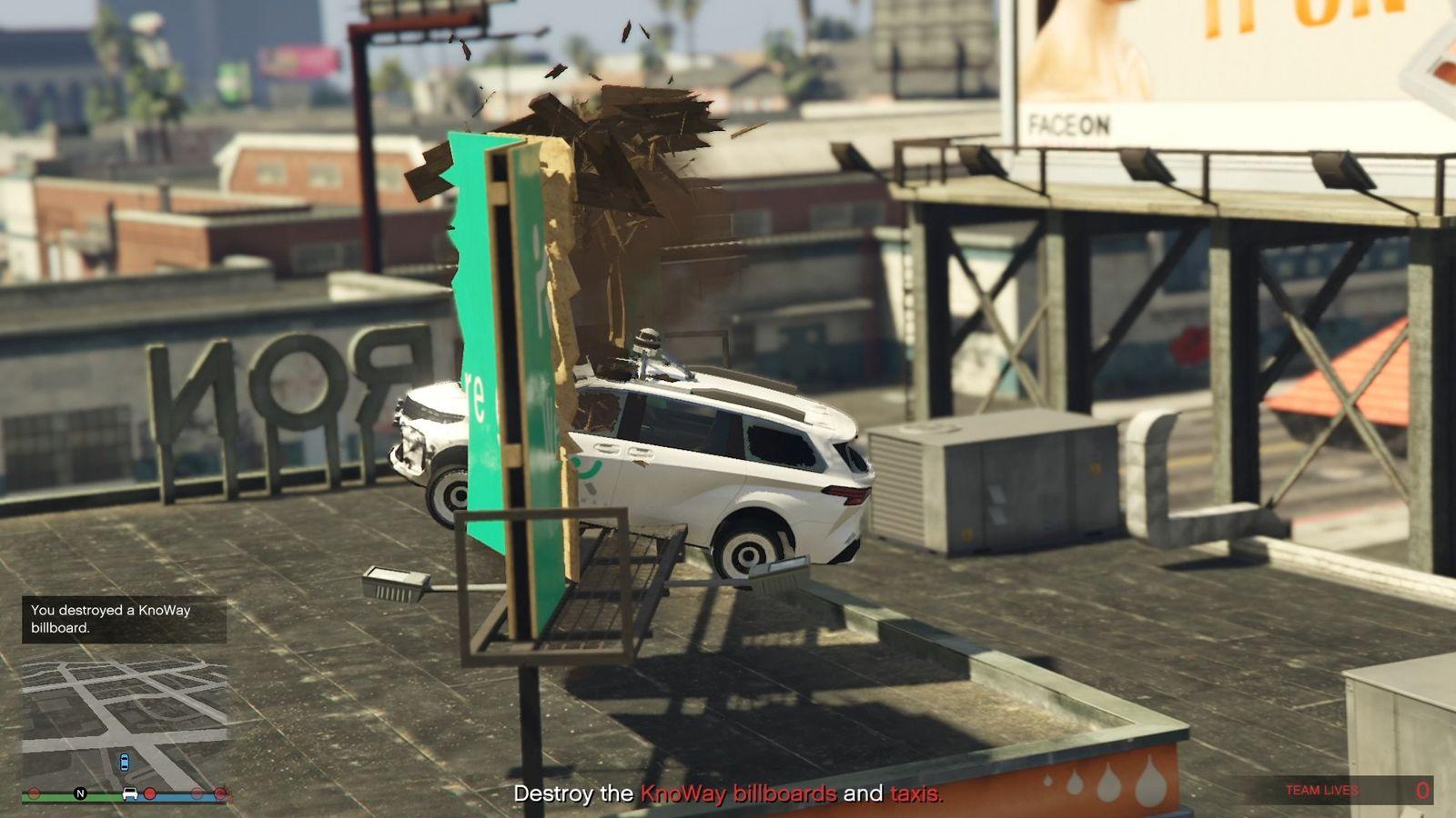 Destroying a KnoWay billboard by ramming into it using a ramp.