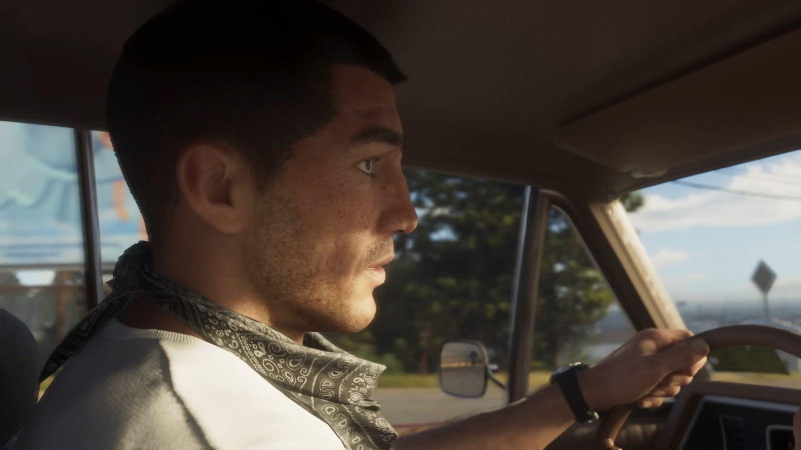 Jason, as seen driving a car in the first GTA 6 trailer.