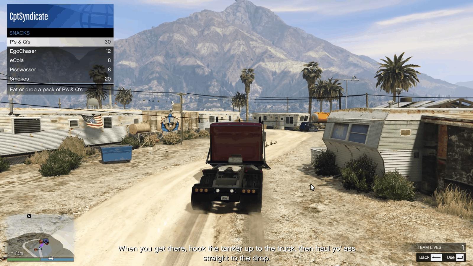 Driving to the tanker with the snacks menu open
